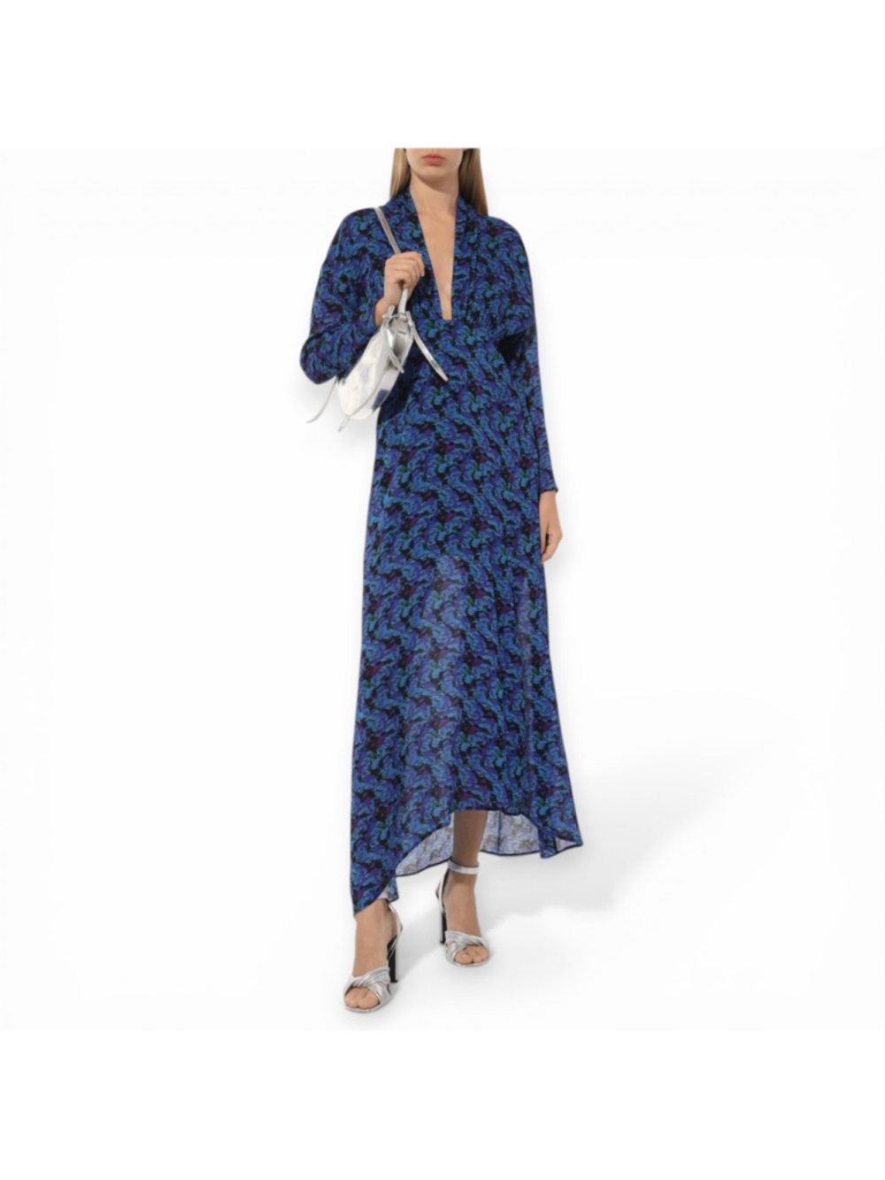 IRO Nollie Dress Blue Purple Floral Long Sleeve Maxi Size 34 US 2 4 XS Small NWT